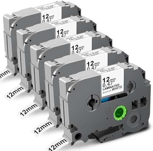 TZe-231 Kompatibel mit Brother P-Touch Bänder 12mm TZe Schriftband TZ Tape | TZe231 0.47 Laminated White Tape für Brother PT H110 H107B H105 H100LB D400 1000, Wasserfest, Abriebfest, UV-beständig