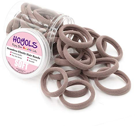 HOYOLS 50 Pcs Hair Ties, 4cm Seamless Ponytail Holders for Women Girls, Stretchy Elastic Hair Bobbles Bands for Thick Curly Hair (Caramel)