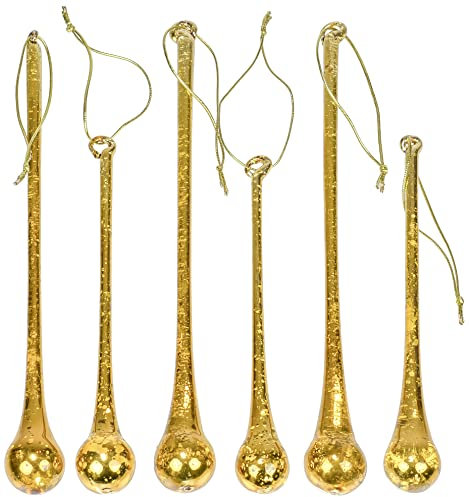 Red Co. 6 and 8 Decorative Golden Glass Icicle Drop Hanging Christmas Tree Ornaments, Holiday Season Décor – Set of 6