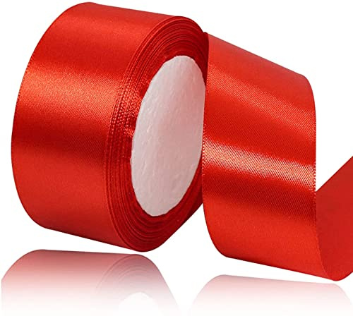 Satinband Rot 40mm, 22 Meters Dekoration Geschenkband breit Schleifenband, Stoffband für Hochzeit, Taufe und Geburtstag Geschenke