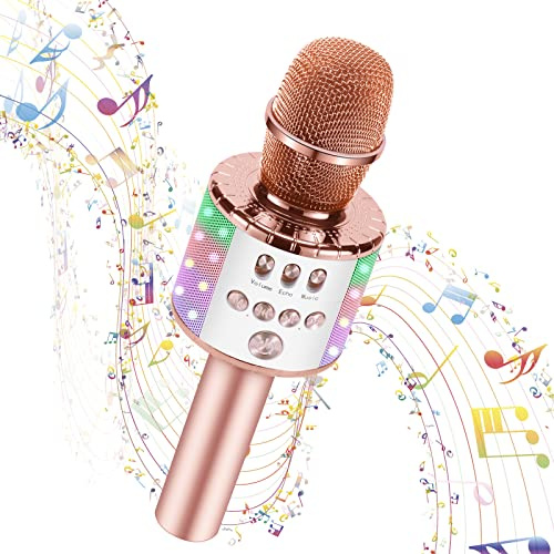 Kussla Microphone Karaoké sans Fil, Micro Karaoke Bluetooth pour Enfants/Adultes, Fille Garcon pour FêTe Chanter IdéE Cadeau De NoëL Anniversaire, Compatible avec Les Appareils Android et iOS