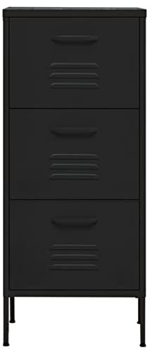 Gecheer Lagerschrank mit 3 Schubladen Sideboard Kommode Anrichte Stahlschrank Beistellschrank Mehrzweckschrank Bücherschrank Standschrank Schwarz 42,5x35x101,5 cm Stahl