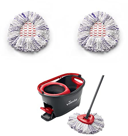 Vileda Turbo 3 in 1 - Juego de fregona con Palo telescópico, Cubo escurridor Giratorio y Recambio de microfibras, Incluye 2 recambios adicionales, Color Negro y Rojo, 48.6 x 29.6 x 29.3 cm