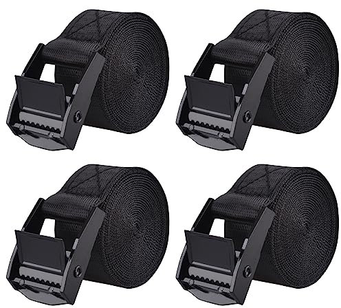 TRIWONDER Cinghia a Cricchetto Cinghie di Fissaggio con Fibbia a Sgancio Rapido in Lega di Zinco per Moto Bici Bagagli Auto e Rimorchi (1,5 m, Fibbia Nero - Nero - 4 Pezzi)