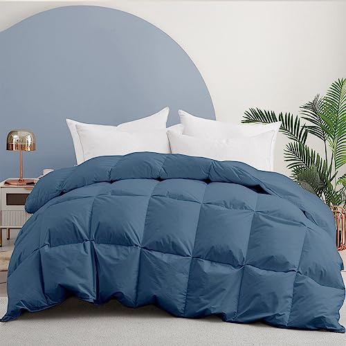 Couette 220x240cm 4 Saisons, 10% Duvet et 90% Plumes d'oie, 100% Coton, Lavable en Machine, Oeko-Tex, RDS, Bleue Marine