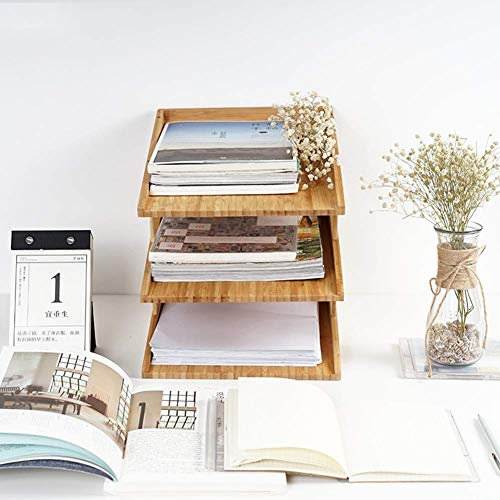 3-stöckiger Schreibtisch-Dokumentenablage aus Holz im Stil von Büro-Ordnern, Zeitungsständer, Schreibtisch, Akten-Organizer, Briefablagen