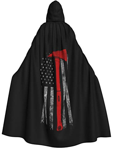 OGNOT Capa con capucha unisex de hacha de bombero con bandera de línea roja, capa de Halloween, disfraz de Navidad, capa de fiesta, disfraz de bruja