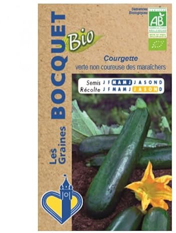 Sachet de graines de Courgette Verte Non Coureuse Des Maraîchers Bio- Certifiée ECOCERT FR-BIO-01-3g - Les Graines Bocquet