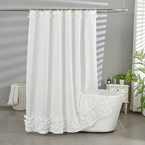 YINNAZI Luxuriöser Duschvorhang mit Rüschen im europäischen Stil, verdickter, wasserdichter Stoff, handgefertigt, Hotelqualität und maschinenwaschbar, Standardgröße 183 x 183 cm, Weiß