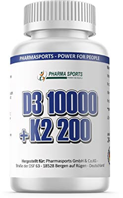 Vitamin D3 + K2 Depot - 240 Tabletten mit 10000 I.E + Vitamin K2 200 mcg pro EINER Tablette - 99,5+% All-Trans