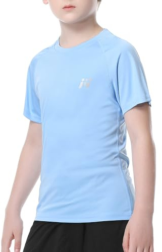 MEETWEE Garçon Fille Manches Longues/Courtes Rashguard Vest,Enfants Natation Séchage Rapide Top UV Protection Solaire pour Surf Beach Pool,Bleu Clair-1,14 Ans