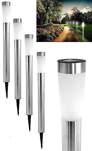 Stephans Möbelbörse 4x LED Solar Gartenlampe 90cm für Außen Garten Leuchte Lampe Standlampe Outdoor IP44 Wegeleuchte Solarlampen aus Edelstahl für Terrasse, Rasen, Garten und Wege