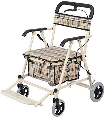 Faltbarer Rollator-Walker mit Sitz für Senioren-Einkaufswagen, Leichte 4-Rollen-Höhenverstellung, Gehhilfe-Walker für Einkaufskorb