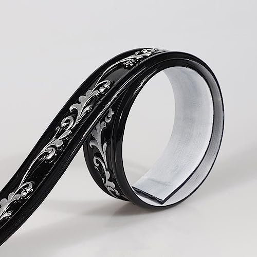 Guest Ruyunlai Tapetenbordüre selbstklebend 4- Schwarz Silber 4 x 500 cm zum Aufkleben für Wohnzimmer Küche Badezimmer Abnehmbare Wasserdicht Bodenleiste PVC Dekorative Bordüre