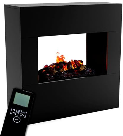 GLOW FIRE Wasserdampf Kamin Goethe (Standkamin) - Elektrokamin mit realistischen LED 3D-Flammen, Knistereffekt & Fernbedienung, 100x100x38 cm - Opti-Myst 500 Elektro Kamin mit Holz-Deko, Schwarz