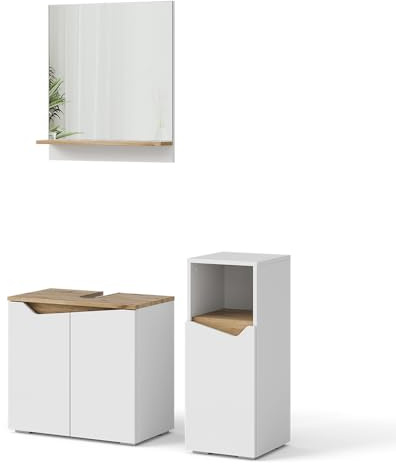 Vicco Badmöbel-Set Marelle, Weiß, 60 cm | besteht aus Waschbeckenunterschrank, Spiegelschrank und Midischrank