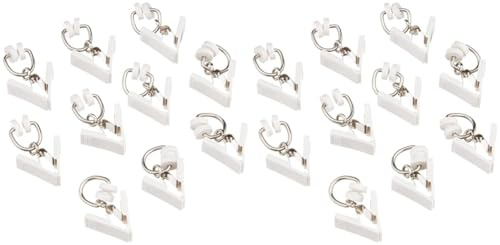GARDINIA T-Rollringe für Gardinenschienen, Gardinenringe, Mit Kunststoff-Klammern für T-Schienen, Weiß, 20 Stück (Packung mit 2)