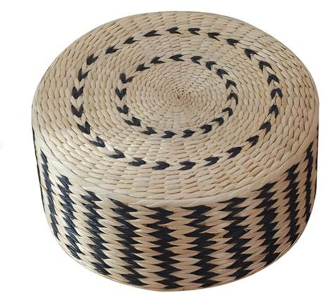 Japanisches Sitzkissen, Runde Pouf Tatami Stuhl Pad Yoga Sitzkissen Rattan Webt Bodenmatte Garten Esszimmer Home Decor Outdoor (Farbe : Schwarz, Größe : 40x20cm)
