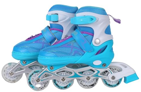 Endless EL1027 Inline Adjustable Skates | Aluminium Chassis and 70 mm PU Wheels | All Wheels Flash, ABEC 7 Bearings, Blue, White