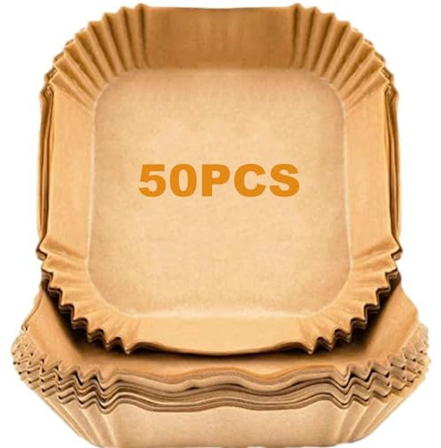 Eleutheromania 50 pièces de papier sulfurisé pour friteuse à air chaud, papier sulfurisé antiadhésif imperméable à l'huile pour friteuse à air, four à micro-ondes, four à vapeur (50 Place)