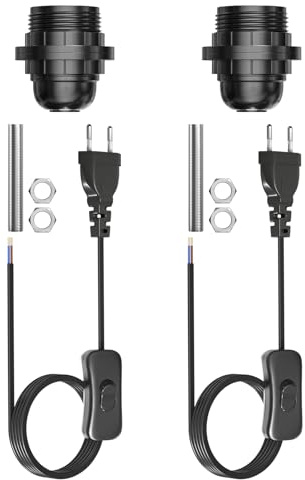 Lamptobe Portabotellas E27 Adaptador de botella con interruptor y enchufe, Kit adaptador de luz de botella para lámpara de mesa de botella de vino de bricolaje, paquete de 2 negros