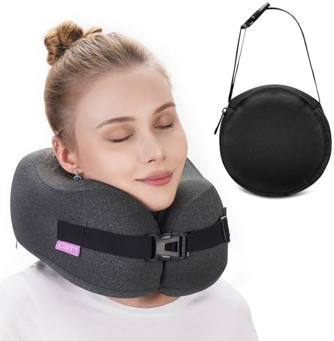 CSJT Reisekissen, komprimiertes Memory-Foam-Nackenkissen, Flugzeug, bequem, Nackenstütze, maschinenwaschbar, Flugzeuge, Reisezubehör, Zubehör für Büro, Flug, Autos, Pausen und Schlafen (schwarz)