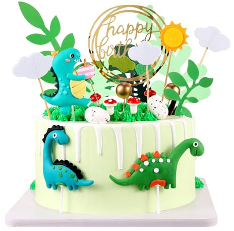 Yamitora 25 Stück Kuchendeko Dino Tortendeko Dinosaurier Geburtstag Deko | Dinosaurier Torten Topper Torten Deko,Kuchen Topper für Kinder Junge,,Happy Birthday Cake Topper für Geburtstag Party Deko