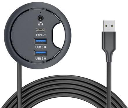 NFHK USB 3.0 Hub Sound Card USB-C 2 Port USB 60mm Desk Grommet Splitter Dock Station Headphone Mic Audio Interface for Desktop PC Desk