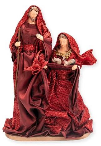 Nazareth Store Weihnachtskrippen-Weihnachts-Set, rote Stoffkleidung, Heilige Familie, 30 cm, Figurensammlung, Urlaubsdekor-Szene