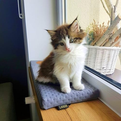 Prime Katzen Fensterliege Für Katzen, Fensterbank mit Einer Rutschfesten Rückseite, Katzenbett Fensterbank 50cm x 20cm Europäischen Union hergestellt (Grau gesteppt, 50 x 20 x 3 cm)