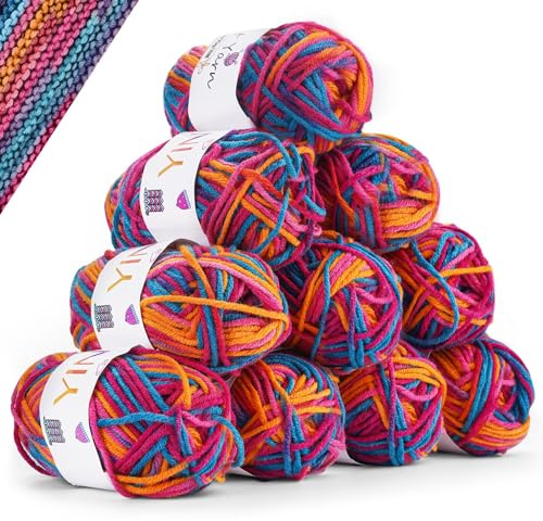 YINVA Wolle zum Häkeln Stricken Häkelwolle 10 x 25g Bunt Wolle Farbverlauf Häkelgarn Mehrfarbiges Sockenwolle für Häkeln Stricken und Handwerk (Rot-blau)