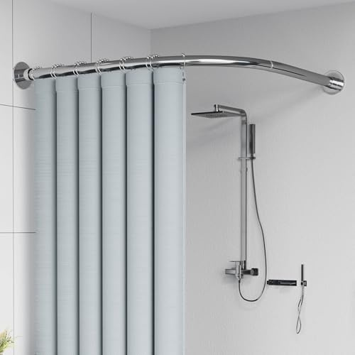 APHTOCF Duschvorhangstange Ohne Bohren L-Form, 70 X 70 cm Eckduschstange Aus Edelstahl Schienenhalterung, Ohne Bohren, Geeignet Für Badezimmer Und Ankleidezimmer, Silber