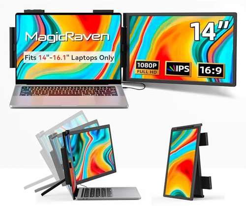 MAGICRAVEN Laptop Screen Extender, 14 1080P Portable Monitor, Type-C HDMI Plug and Play for 13.3 - 16.1 Laptops, 270° Rotation Attachment Display for Windows/MacOS/Chrome Laptop Phone