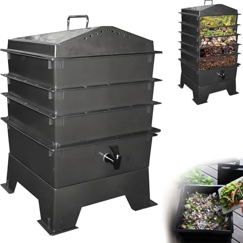 Worm Composter Compost Bins, Adjustable Garden Compost Bin Kit with 3/4/5-Tray, Farm Compost Bins with Air Holes, Large Composter Recycling Storage,for Garden,Backyard,Balcony(Black,5 working plates)