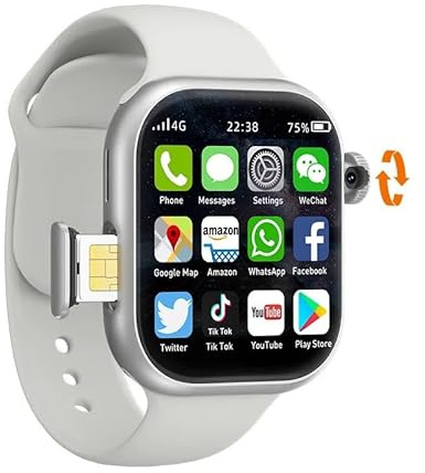 XINDADA Montre intelligente VP19 S10 originale avec carte SIM 4G, Android 10, 128 Go de ROM, caméra rotative à 190°, GPS, WIFI, écran AMOLED de 2,29 pouces pour adultes (Gris, 4 Go 128 Go)