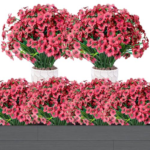 12 Bündel Künstliche Blumen, Echt Balkon Künstliche Blumen Wetterfest Künstliche Balkonpflanzen Kunstpflanzen Außenbereich UV-beständig Balkonblumen für Garten, Outdoor, Büro, Töpfe (Rosarot)