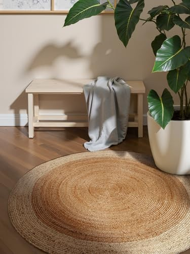 Hanse Home Looma Juteteppich - Natur Wohnzimmerteppich Rund aus 100% Jute, Handgewebt - Robust & Pflegeleicht - Moderner, Boho Naturfaser Teppich, Natur Gold Elfenbein - Ø100cm