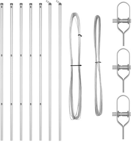 vidaXL Stängselstolpe 7 pcs Silver Stål, Trädgård och altan, cylindrisk stolpe, hållbart stängsel, utomhusdekoration, landskapsstöd