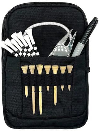 Golf Tee Pouch, Golfing Ball Bag with Holder, 5.51x1.97x8.27 Inches Portable Organizer, Zippered Storage, Design, Compact Black, Perfect for Men and Women on The Course