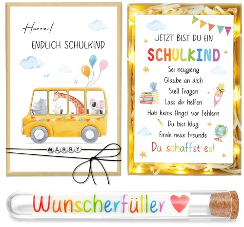 Geschenke zur Einschulung, Schulkind Geschenkbox mit Reagenzglas, Karten, Lichterkette & Geschenkbox, Schulkind Schulanfang Geschenk Geld Gutschein Einschulung Verpackung für Jungen Mädchen