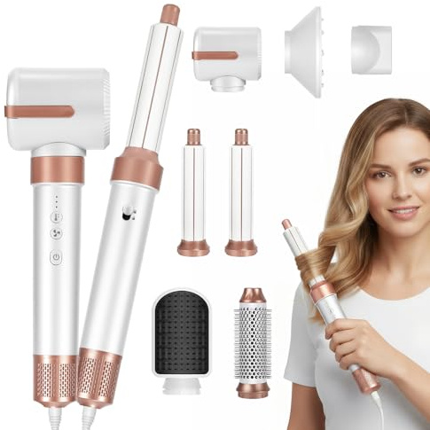 Mingfuxin Hair Dryer Brush, 7 in 1 Hot Air Styler Set, 1200W Powerful Negative Ionic Hair Styler with 110000 RPM Hair Air Brushes, Automatic Hair Curler, Hair Straightener, Thermal Brush, Hairdryers