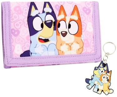 Bluey Kids Wallet and Keychain Set for Girls – Toddler Trifold Coin Purse Pocket for Cash with Zipper and Clear ID Travel Back to School.