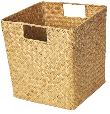 BAZEITFLOW Panier Tissé à La Main En Herbe De Mer Jaune, Panier Artisanal Ouvert, Rangement Polyvalent Pour Salon, Salle De Bain Cuisine