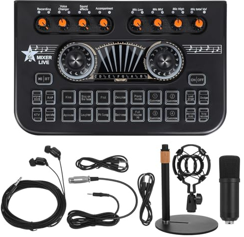UTHCLO Pack Carte Son Micro Effets Vocaux Mini Mixeur Audio pour Podcast, Streaming et Enregistrement en Direct