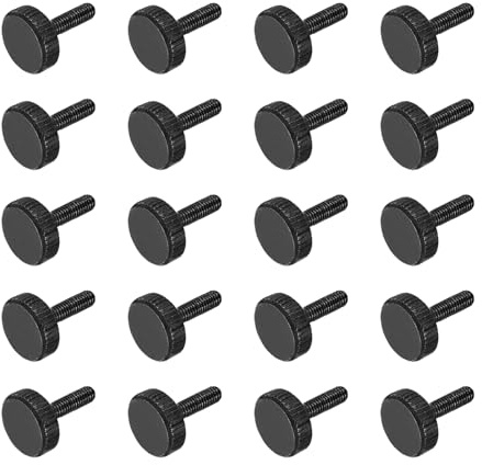 QUARKZMAN 20Pcs Tornillos Moleteados, M3 X 8mm con Cabeza Plana de Acero Negro Perno Métricos con Pomo de Agarre para Apriete Manual Herramienta de Reparación