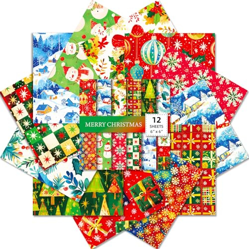24 Blatt Scrapbook Papier Weihnachten Bastelpapier Weihnachten Basteln Motivpapier, 6x6 zoll Decoupage Papiere Block Einseitiges Buntes Dekopapier für Journal Scrapbooking Fotoalbum Dekoration (A)