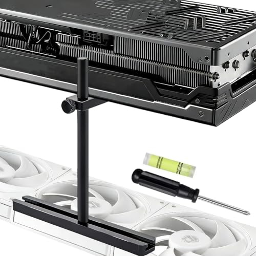 Supporto per Scheda Grafica, Doppio Supporto e Ventola, Regolabile in Altezza 10-120 mm, Supporto GPU in Alluminio per ATX/MATX/ITX, Plug and Play, Ideale per Montaggio GPU Verticali (Asta Singola)