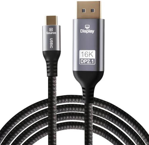 Velozym Cable USB C a DisplayPort 2.1, 54 Gbps, 16K@30 Hz, 2 m | Unidireccional de USB-C a DP, con HDR, HDCP 2.3, 16K@30Hz 8K@120Hz 4K@240Hz, Aluminio para Gaming, Trabajo y Cine en Casa