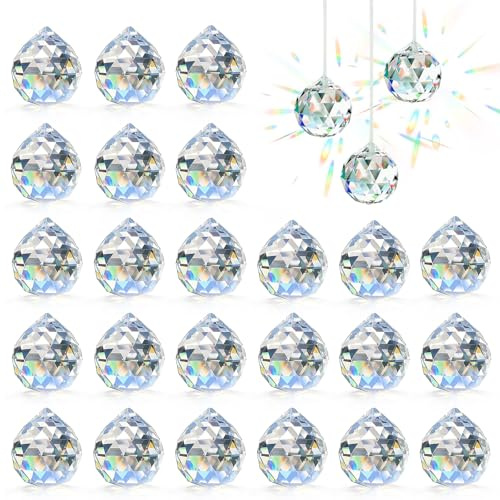 24 Stück Sonnenfänger Bastelset, Kristall Sonnenfänger, Kristalle zum Aufhängen, Lichtfänger Kristall, Bauhinia Hängende facettierte Kristalle, Fensterprismen, Sonnenfänger, Ornament