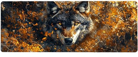 Large Mouse Mat, 90x180cmx3mm, Gaming Mouse Pad, Rubber Base, Stitched Edges, Water Resistant Easy Clean, For All Types, Extend Desktop Protection, Office Men's Gifts, Fire Wolf D1YY-563